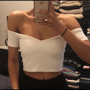 White ASOS off the shoulder crop top